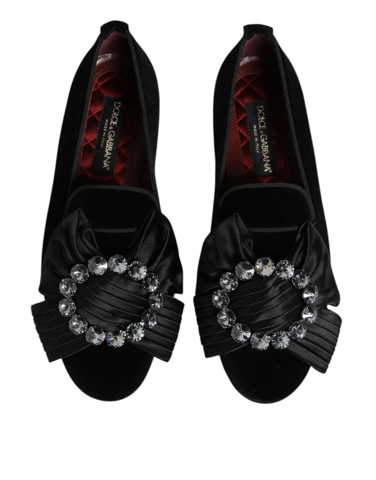 Dolce & Gabbana Black VATICANO Crystal Ribbon Slip-On Shoes