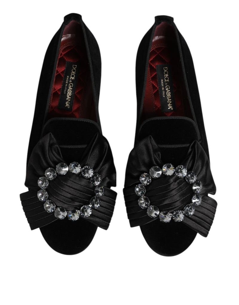 Dolce & Gabbana Black VATICANO Crystal Ribbon Slip-On Shoes
