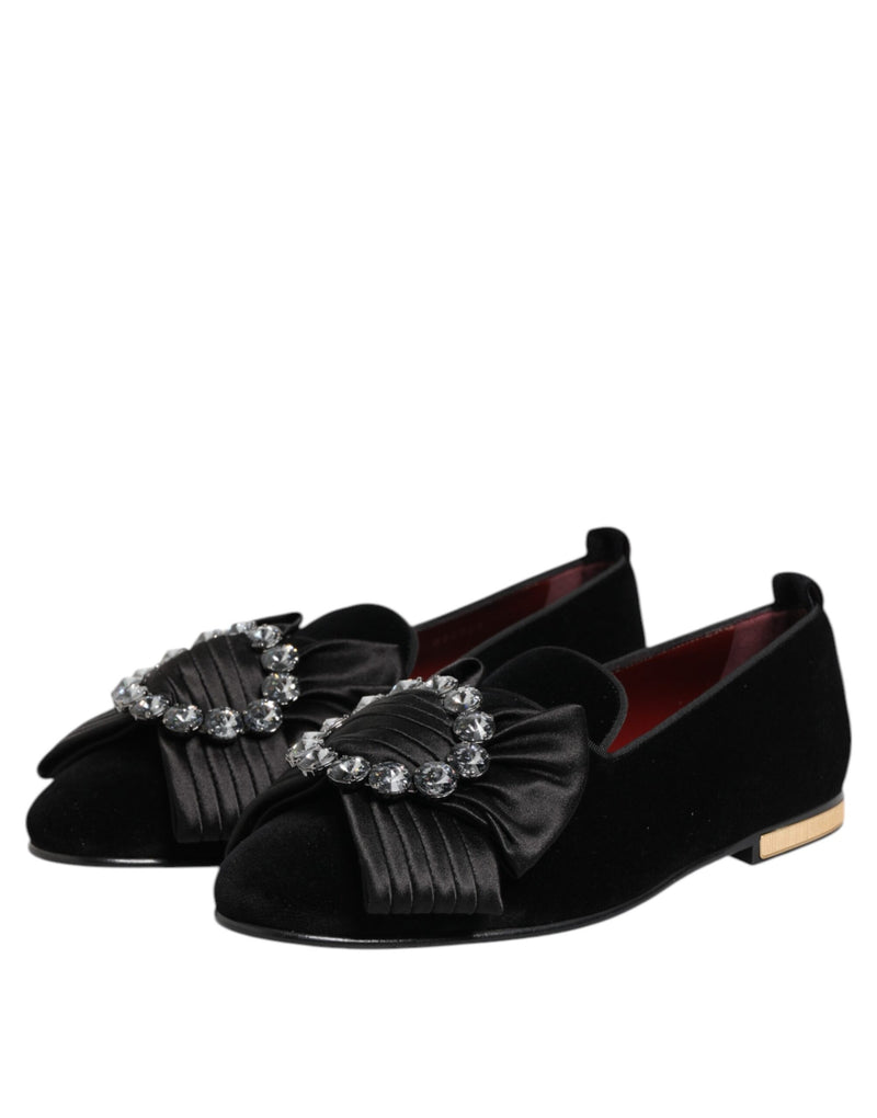Dolce & Gabbana Black VATICANO Crystal Ribbon Slip-On Shoes