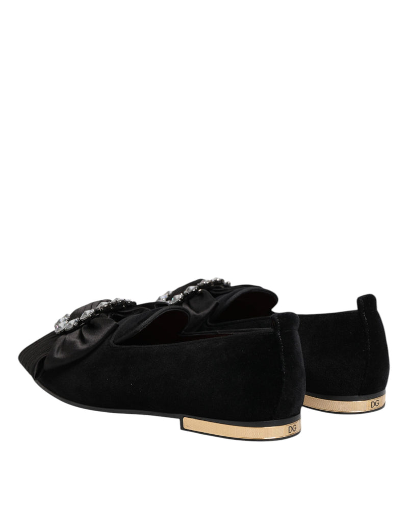 Dolce & Gabbana Black VATICANO Crystal Ribbon Slip-On Shoes