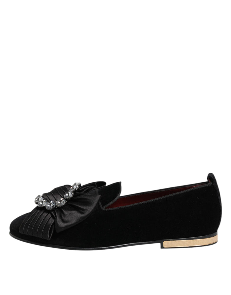 Dolce & Gabbana Black VATICANO Crystal Ribbon Slip-On Shoes