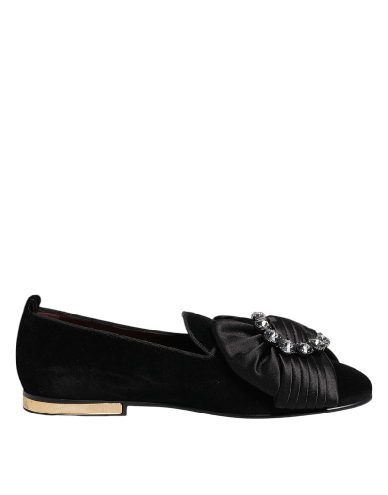 Dolce & Gabbana Black VATICANO Crystal Ribbon Slip-On Shoes