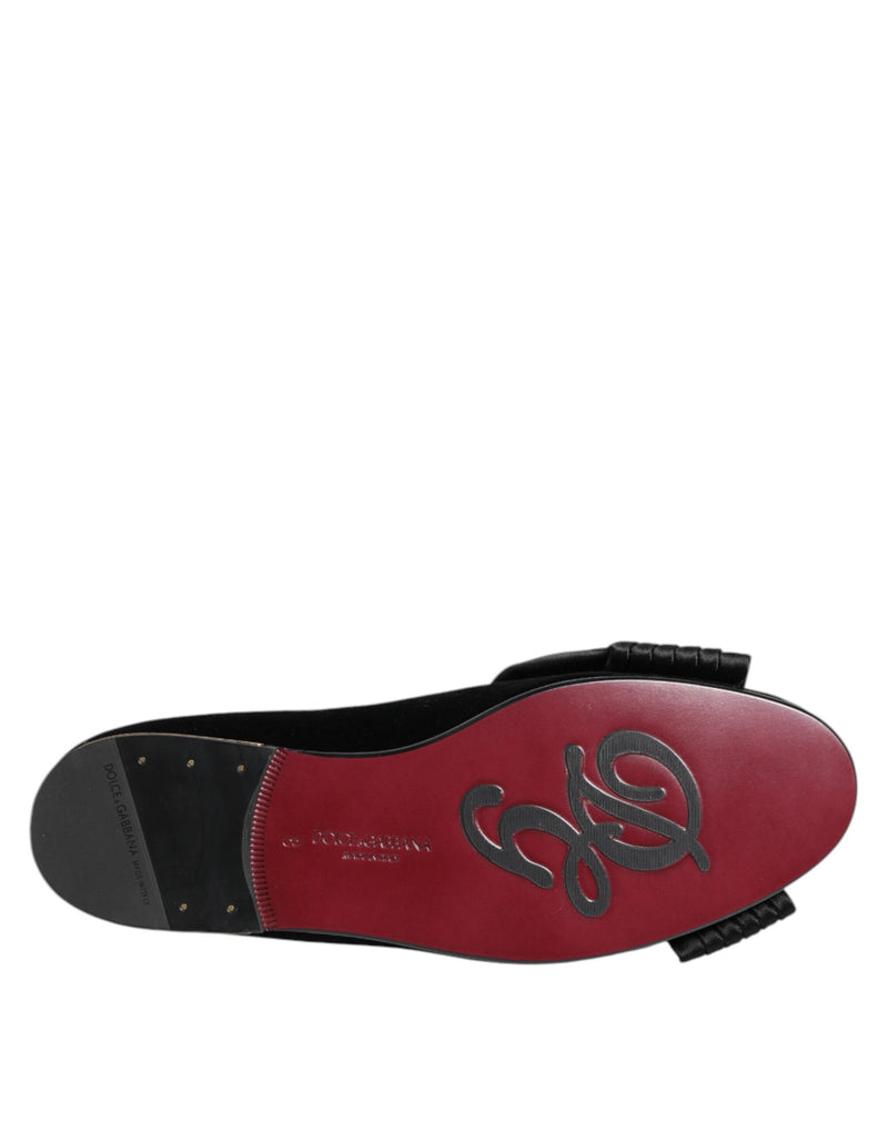 Dolce & Gabbana Black VATICANO Crystal Ribbon Slip-On Shoes