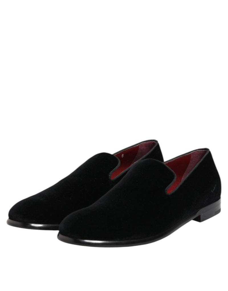 Dolce & Gabbana Black Velvet Loafers - Élégance et Luxe pour Hommes
