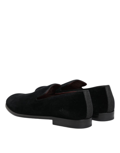 Dolce & Gabbana Black Velvet Loafers Formal Men Dress Shoes