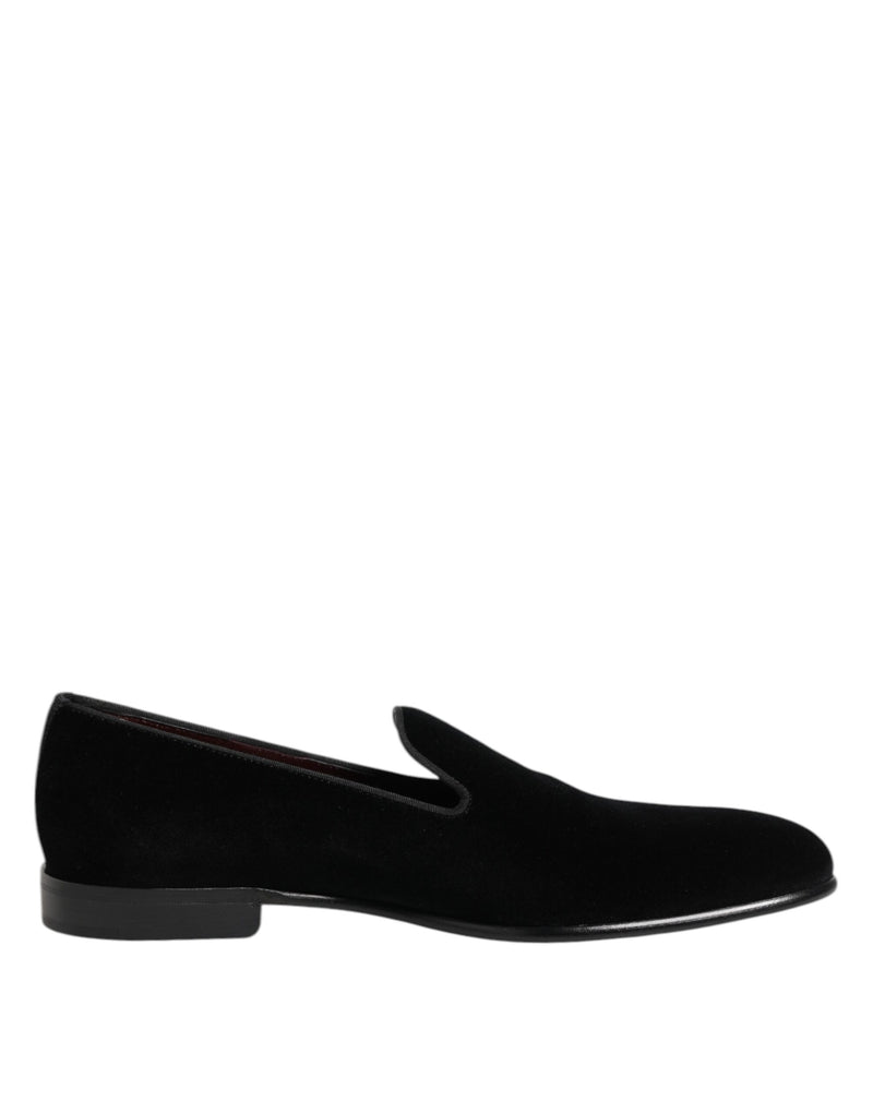 Dolce & Gabbana Black Velvet Slip On Loafers for Men