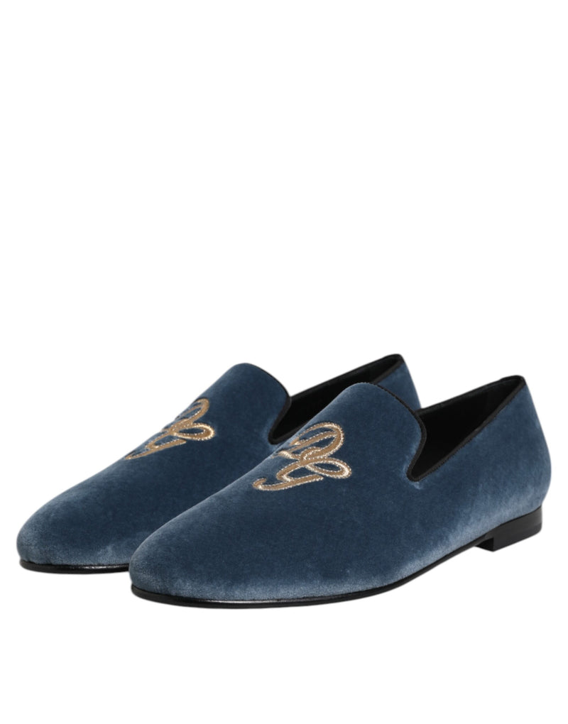 Dolce & Gabbana Blue Velvet DG Logo Loafers for Men