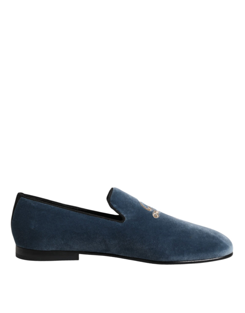 Dolce & Gabbana Blue Velvet DG Logo Loafers for Men