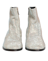 Dolce & Gabbana White Strass DG Logo Heeled Ankle Boots