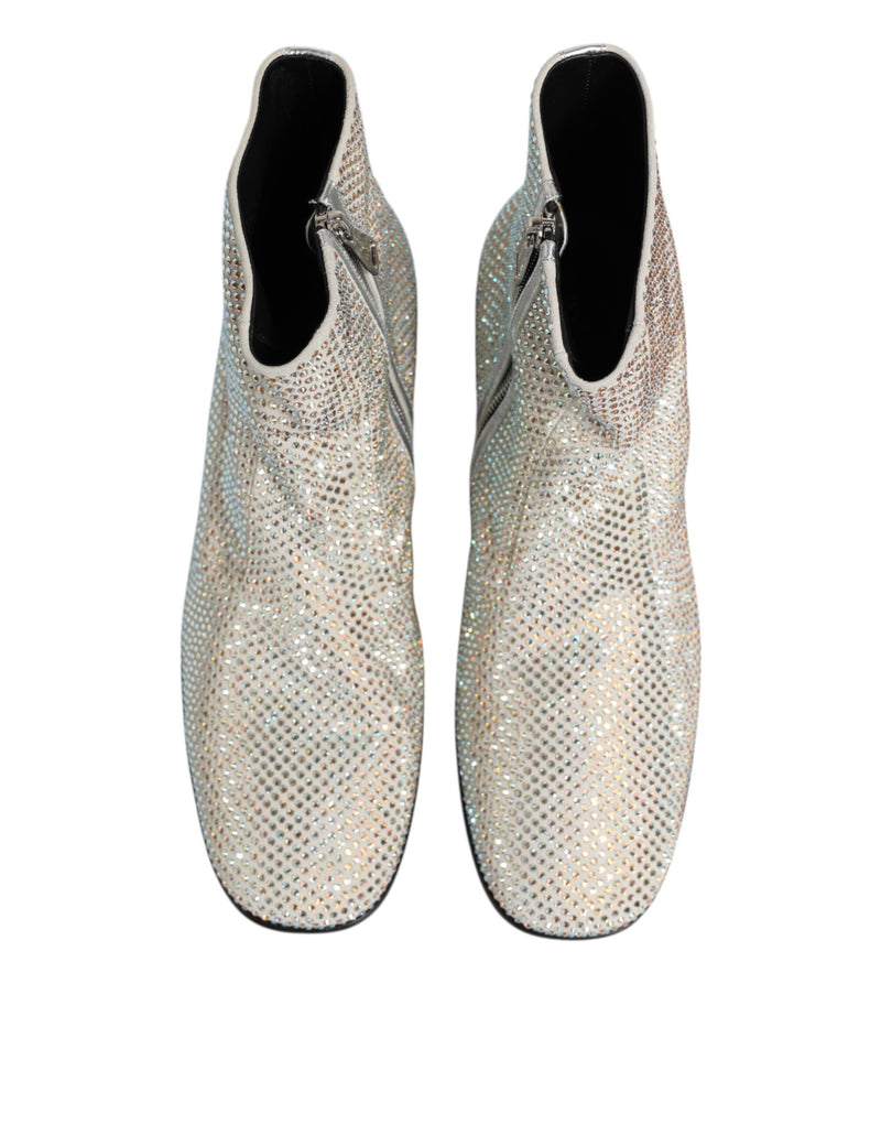 Dolce & Gabbana White Strass DG Logo Heeled Ankle Boots