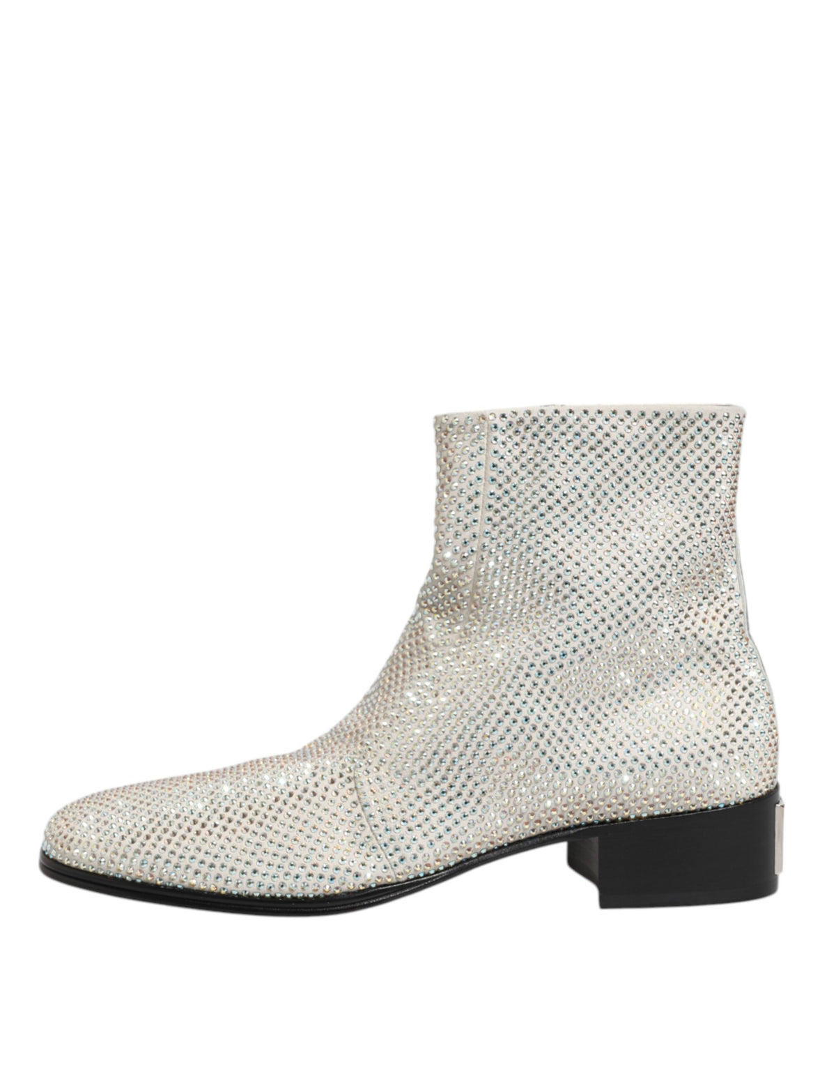 Dolce & Gabbana White Strass DG Logo Heeled Ankle Boots