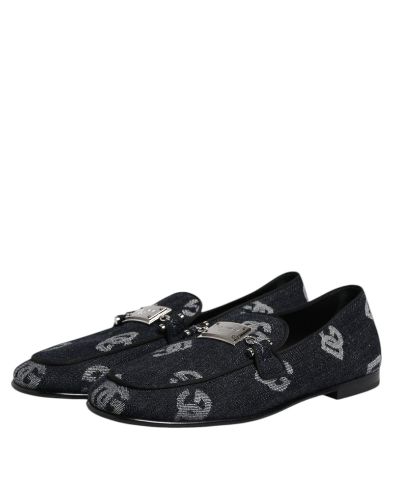 Dolce & Gabbana Blue Logo Cotton Loafers - Élégance et Confort