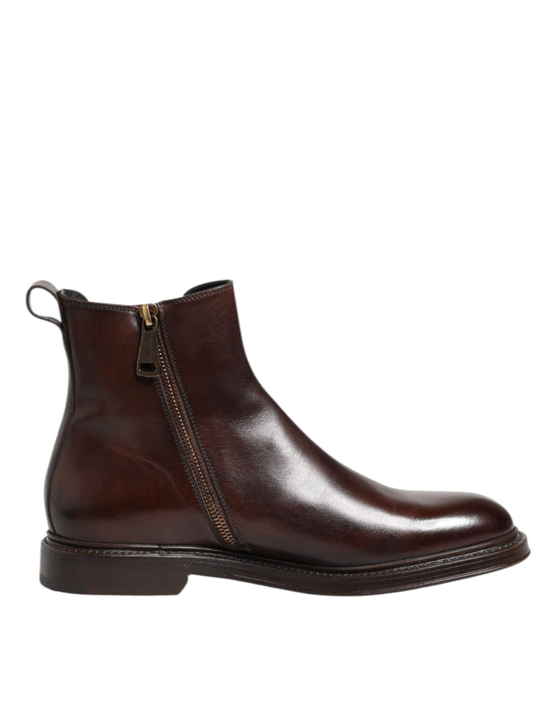 Dolce & Gabbana Brown Chelsea Leather Mid Calf Boots