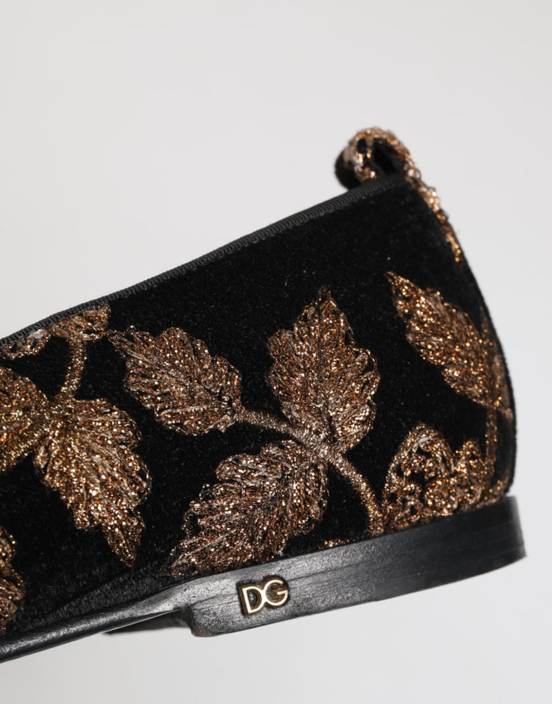 Dolce & Gabbana Black Floral Embroidery Men's Loafers