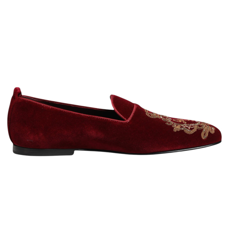 Dolce & Gabbana Red Velvet Gold Crown Men's Loafers