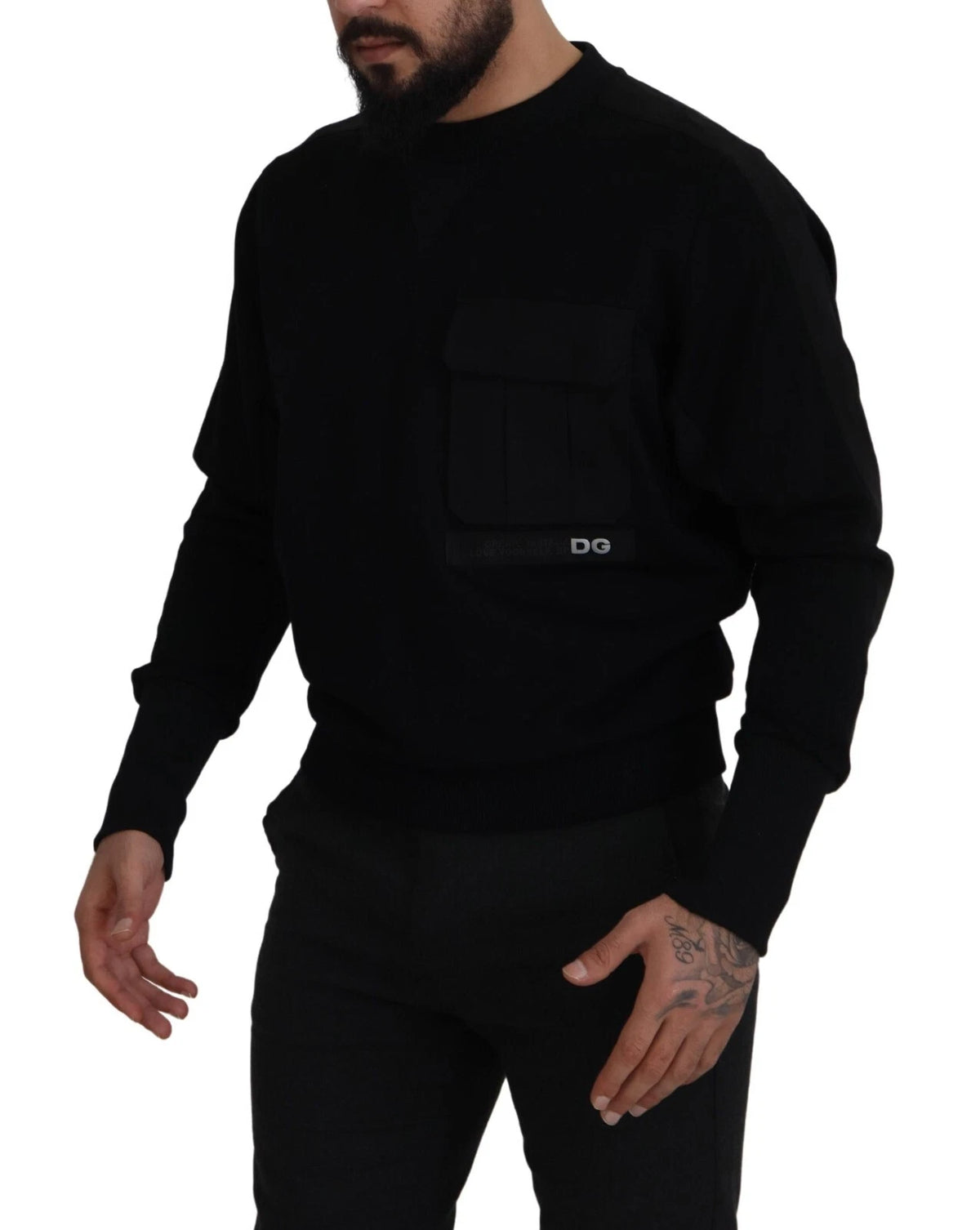 Pull en coton noir à col rond Dolce &amp; Gabbana