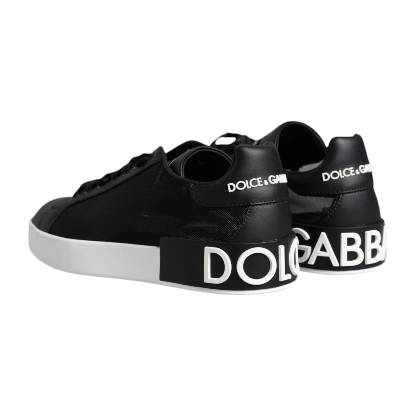 Dolce & Gabbana Black Calf Leather Portofino Sneakers Shoes