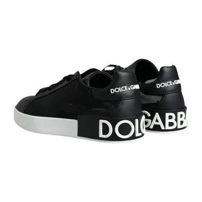 Dolce & Gabbana Black Calf Leather Portofino Sneakers Shoes