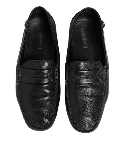 Dolce & Gabbana Black Leather Slip On Mocassin Loafer Shoes
