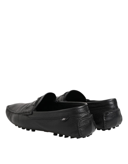 Dolce & Gabbana Black Leather Slip On Mocassin Loafer Shoes