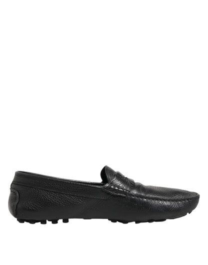 Dolce & Gabbana Black Leather Slip On Mocassin Loafer Shoes