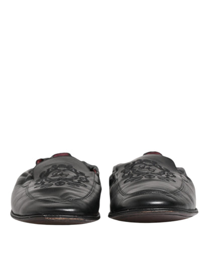 Dolce & Gabbana Black Leather Slip On Men Flat Loafers Shoes