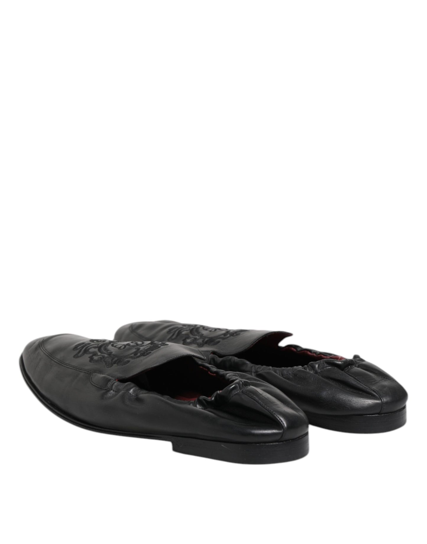 Dolce & Gabbana Black Leather Slip On Men Flat Loafers Shoes