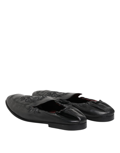 Dolce & Gabbana Black Leather Slip On Men Flat Loafers Shoes