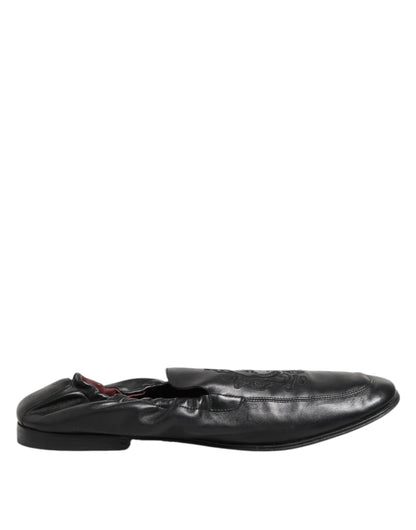 Dolce & Gabbana Black Leather Slip On Men Flat Loafers Shoes