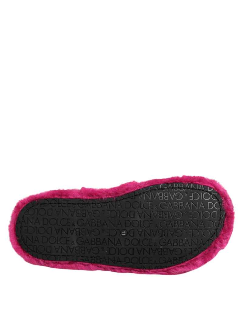 Dolce & Gabbana Pink Acrylic Faux Fur Men's Flats Sandals