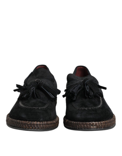 Dolce & Gabbana Black Suede Tassel Embellished Loafers Shoes