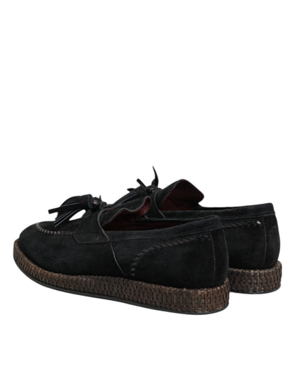 Dolce & Gabbana Black Suede Tassel Embellished Loafers Shoes