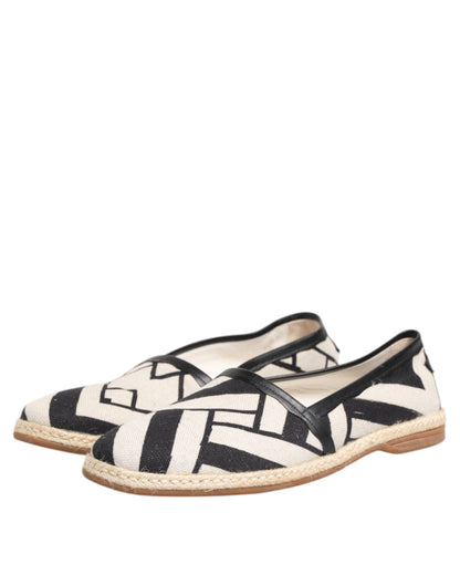 Dolce & Gabbana Black White Stripes Flat Espadrille Shoes