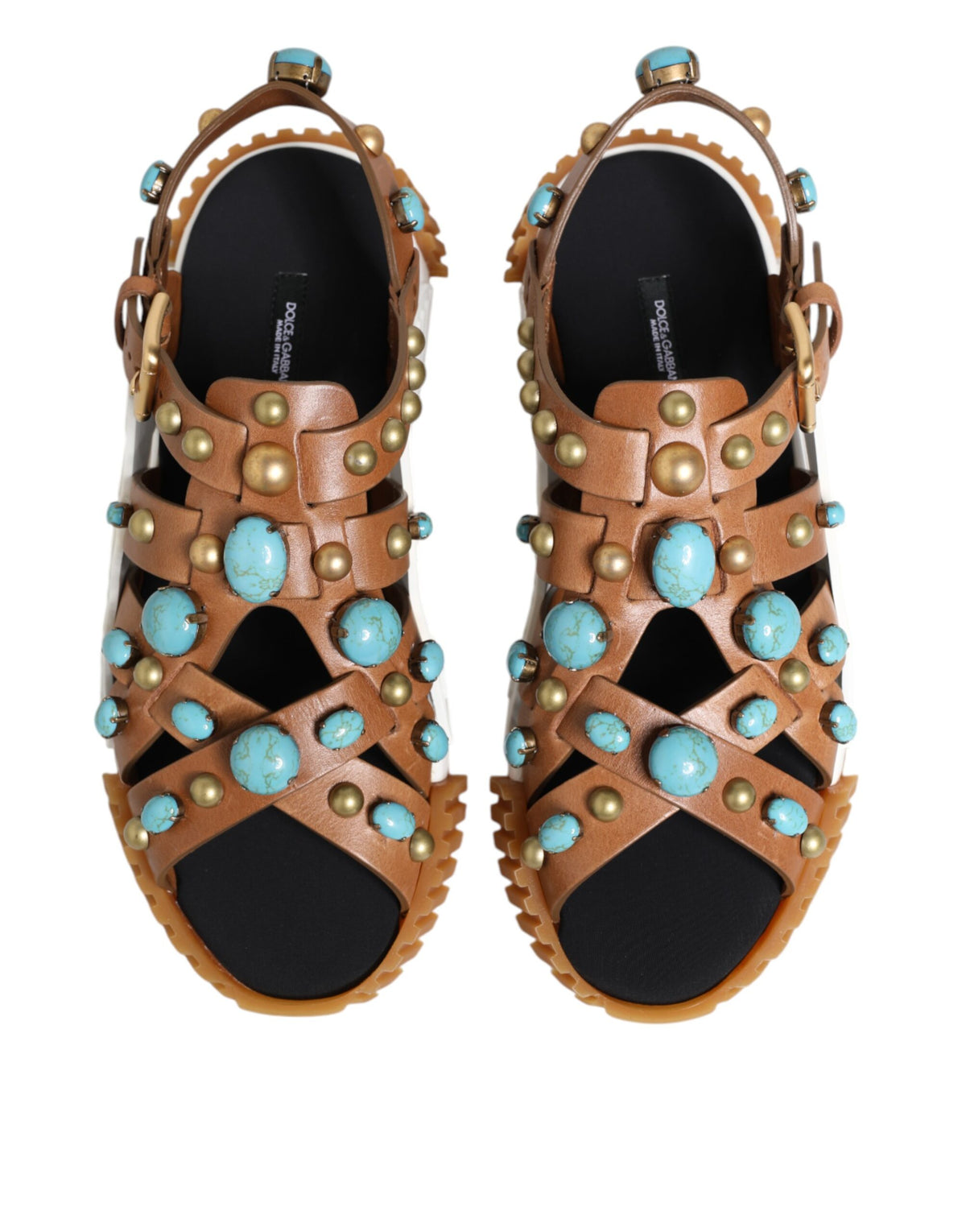 Dolce & Gabbana Brown Leather Studded Slides Sandals