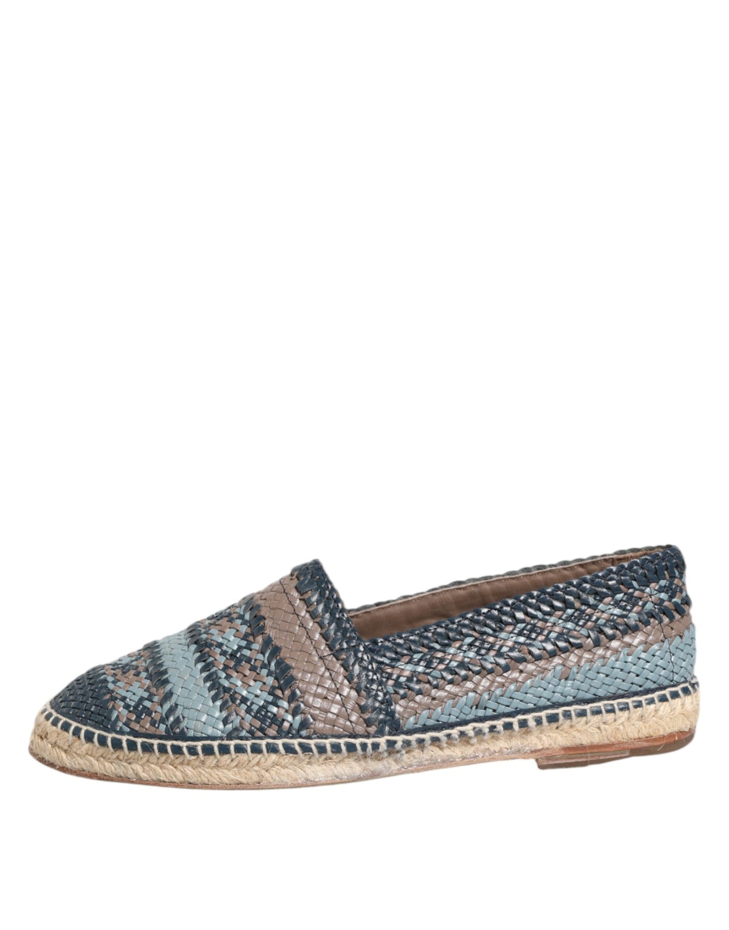 Dolce & Gabbana Blue Gray Woven Leather Buffalo Espadrille Shoes