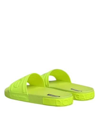 Dolce & Gabbana Green Rubber Slides Sandals Beachwear Shoes