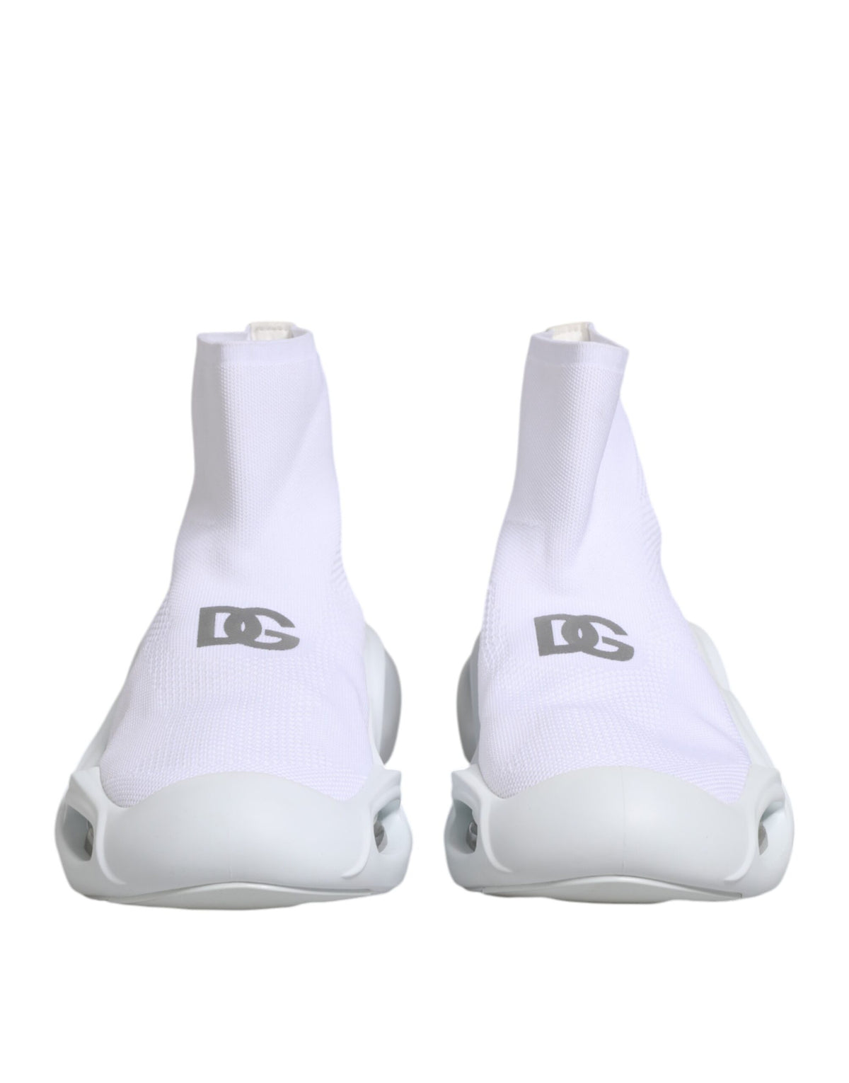Sneakers blanches et argentées à enfiler Dolce & Gabbana, modèle Wave Socks.
