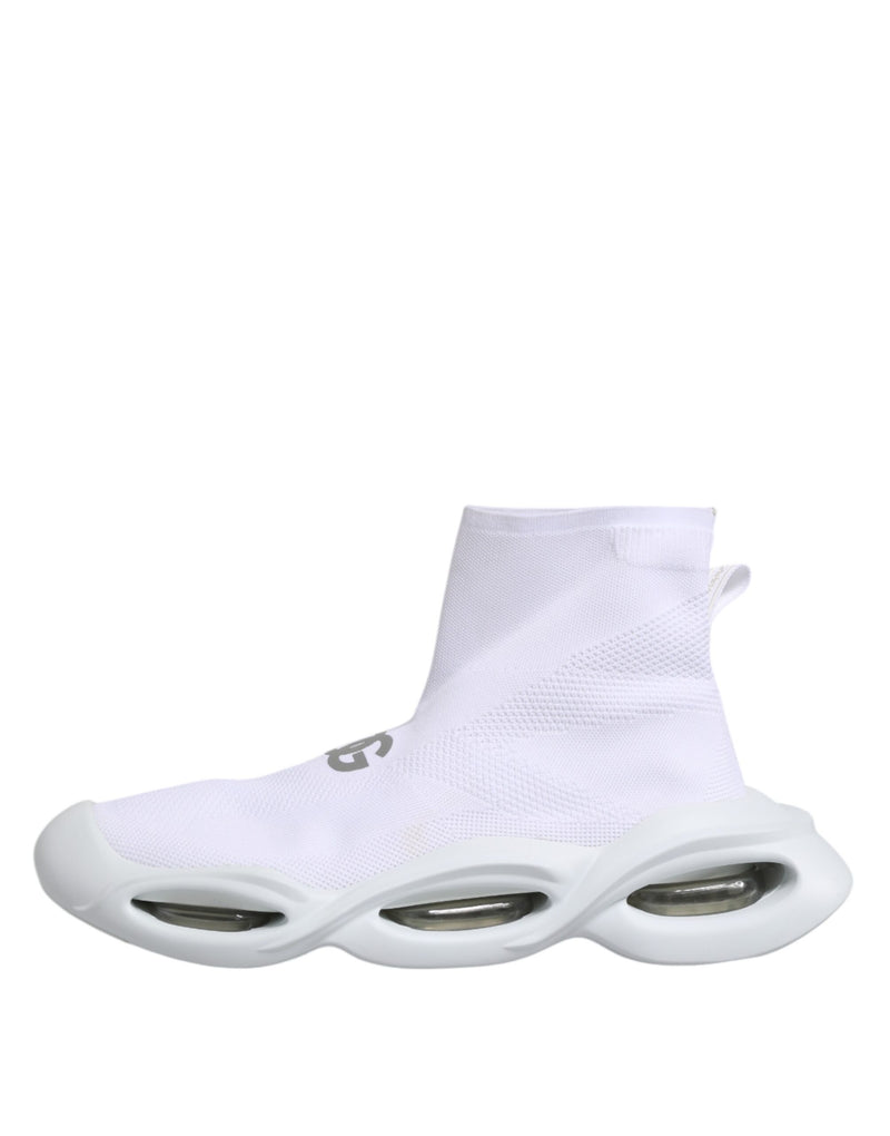 Sneakers blanches et argentées à enfiler Dolce & Gabbana, modèle Wave Socks.