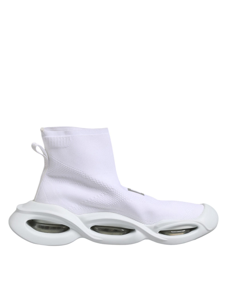Sneakers blanches et argentées à enfiler Dolce & Gabbana, modèle Wave Socks.