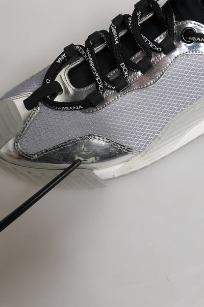 Sneakers basses pour homme Dolce & Gabbana en nylon argenté et noir, modèle NS1.