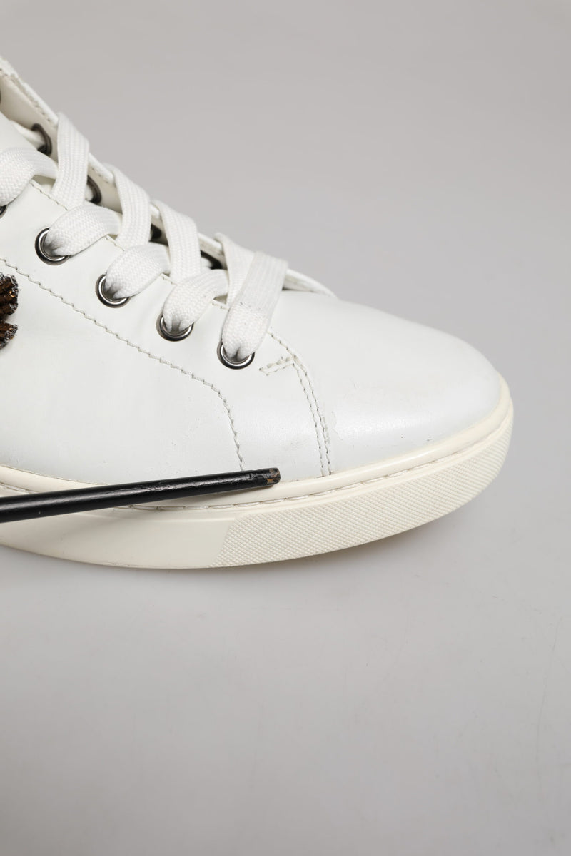 Dolce & Gabbana Portofino White Silver Sacred Heart Sneakers