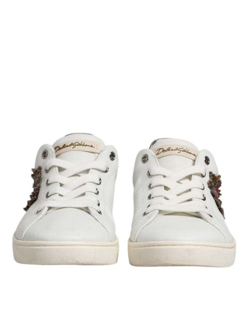 Dolce & Gabbana Portofino White Silver Sacred Heart Sneakers