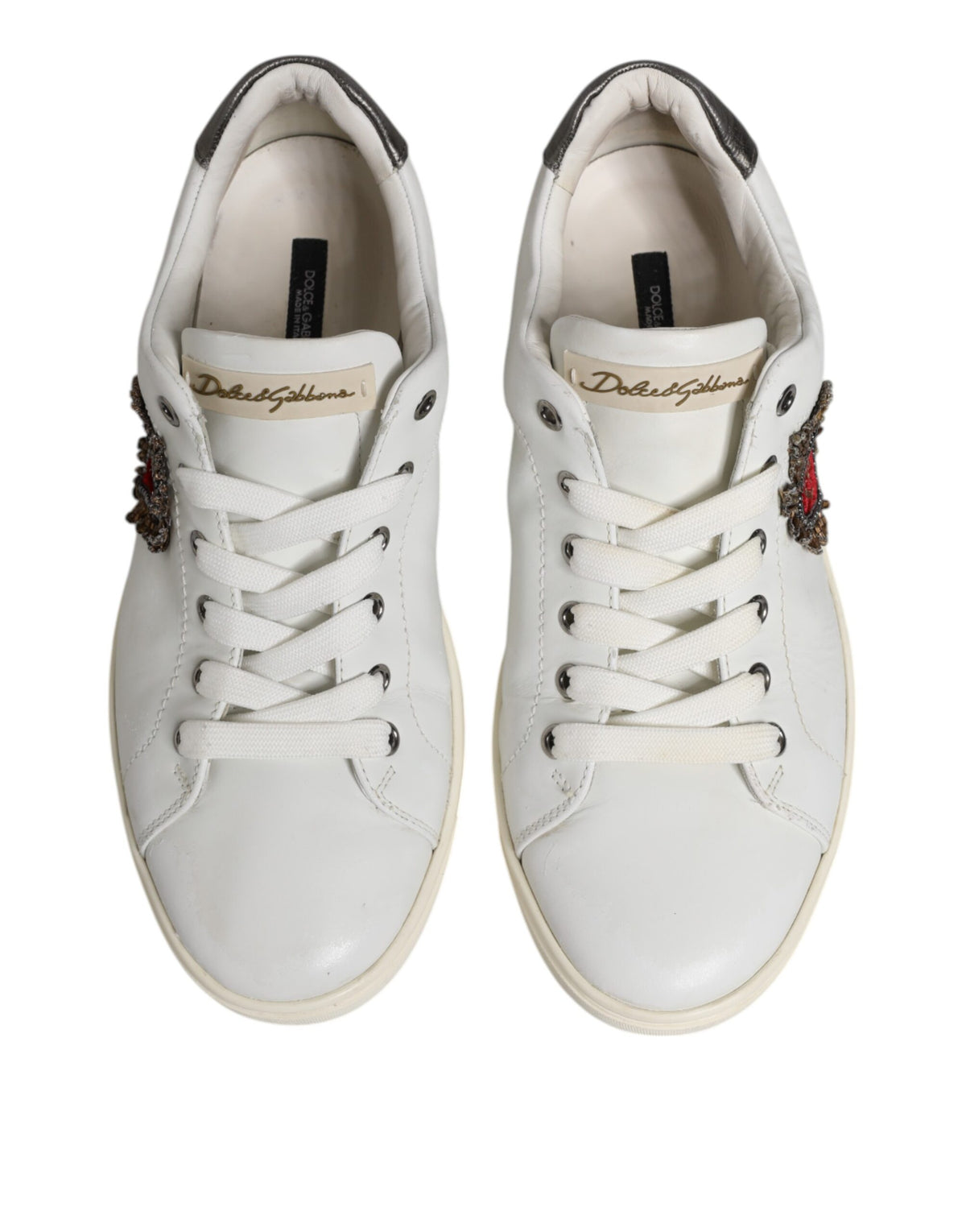 Dolce & Gabbana Portofino White Silver Sacred Heart Sneakers