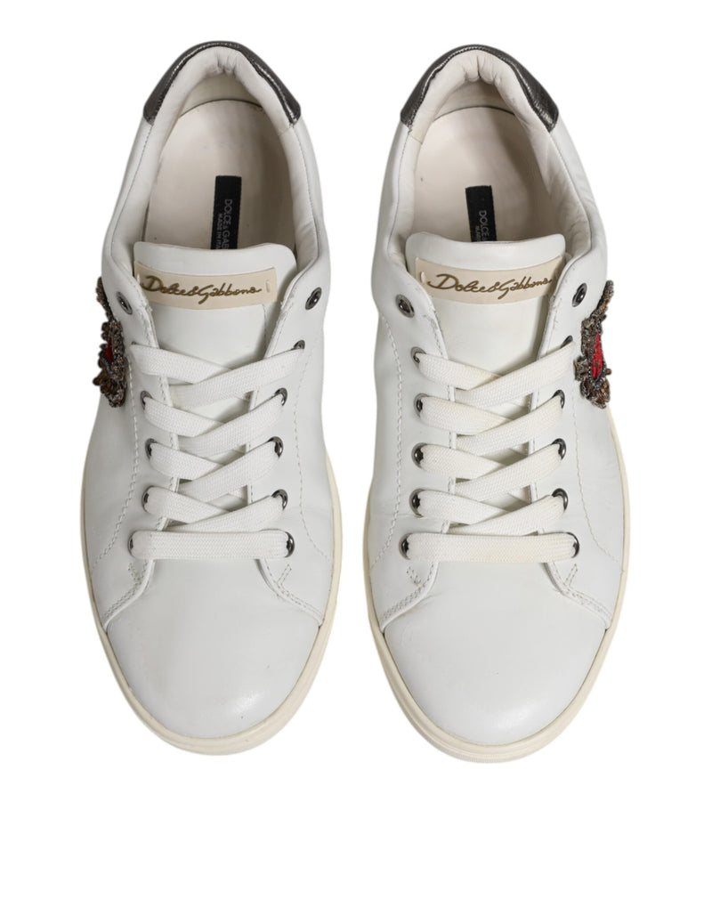 Dolce & Gabbana Portofino White Silver Sacred Heart Sneakers