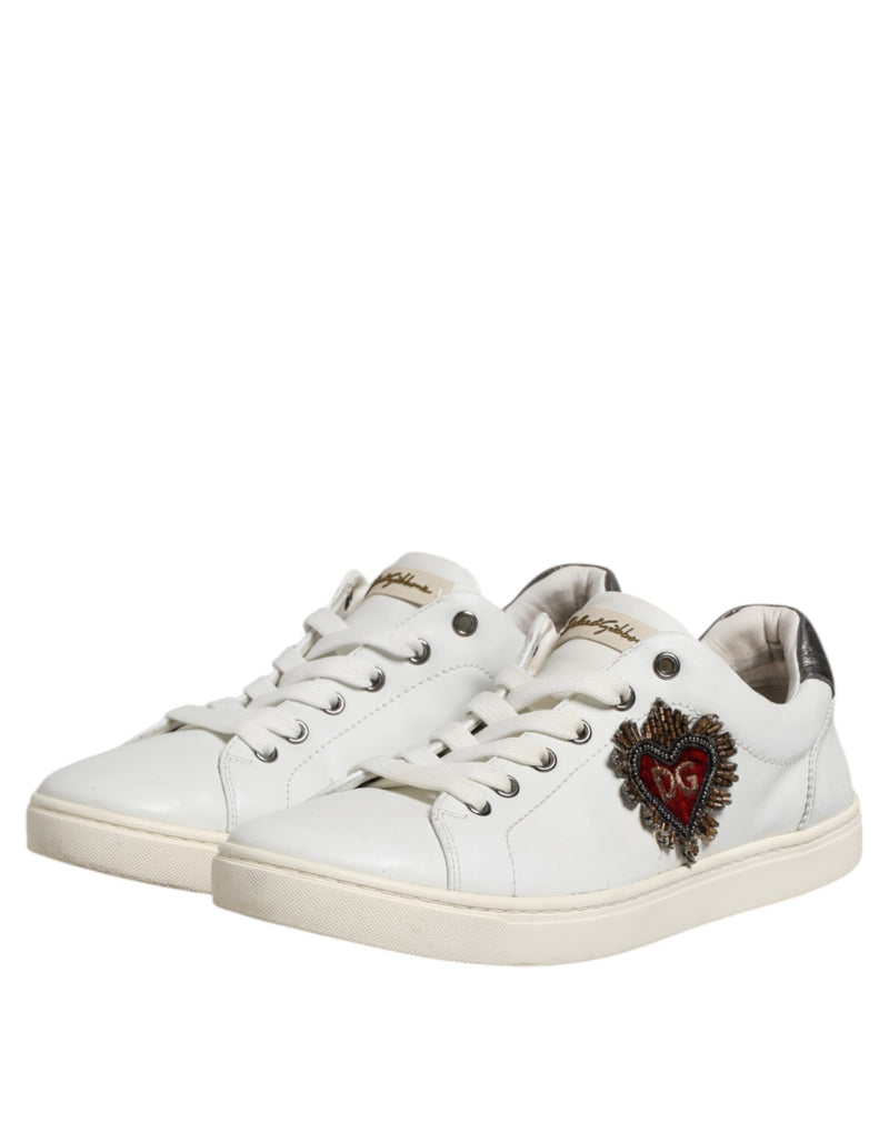 Dolce & Gabbana Portofino White Silver Sacred Heart Sneakers