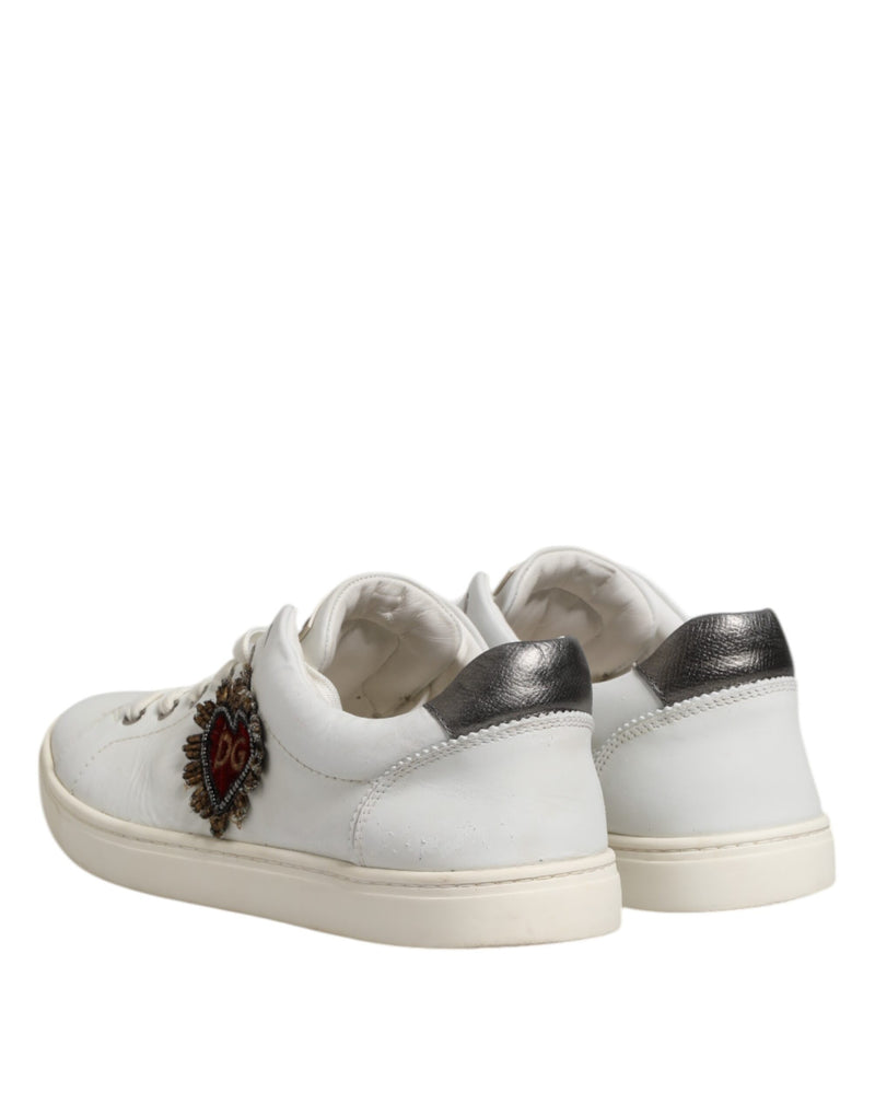 Dolce & Gabbana Portofino White Silver Sacred Heart Sneakers