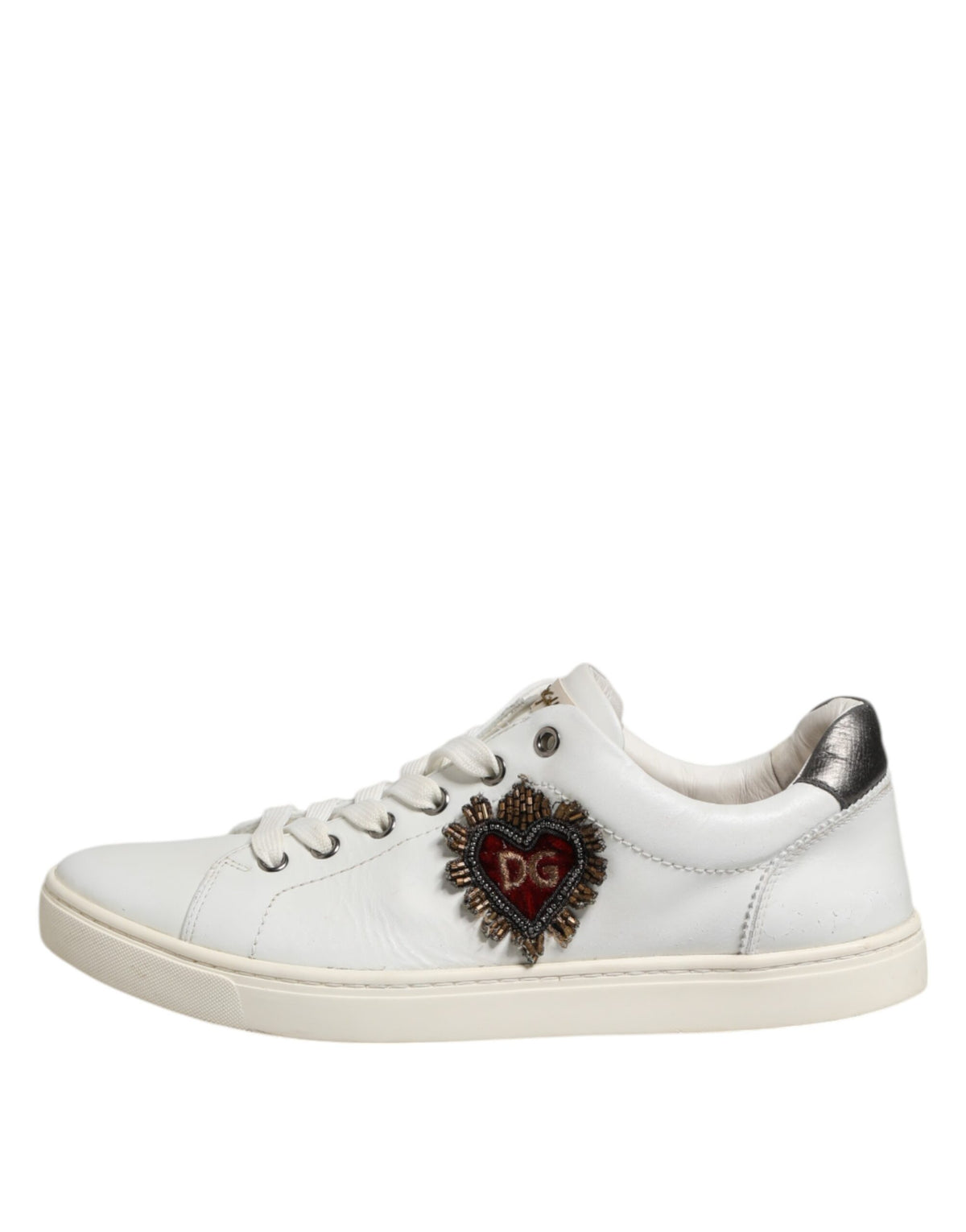 Dolce & Gabbana Portofino White Silver Sacred Heart Sneakers