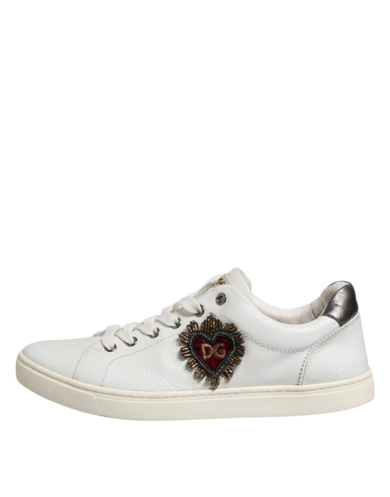 Dolce & Gabbana Portofino White Silver Sacred Heart Sneakers