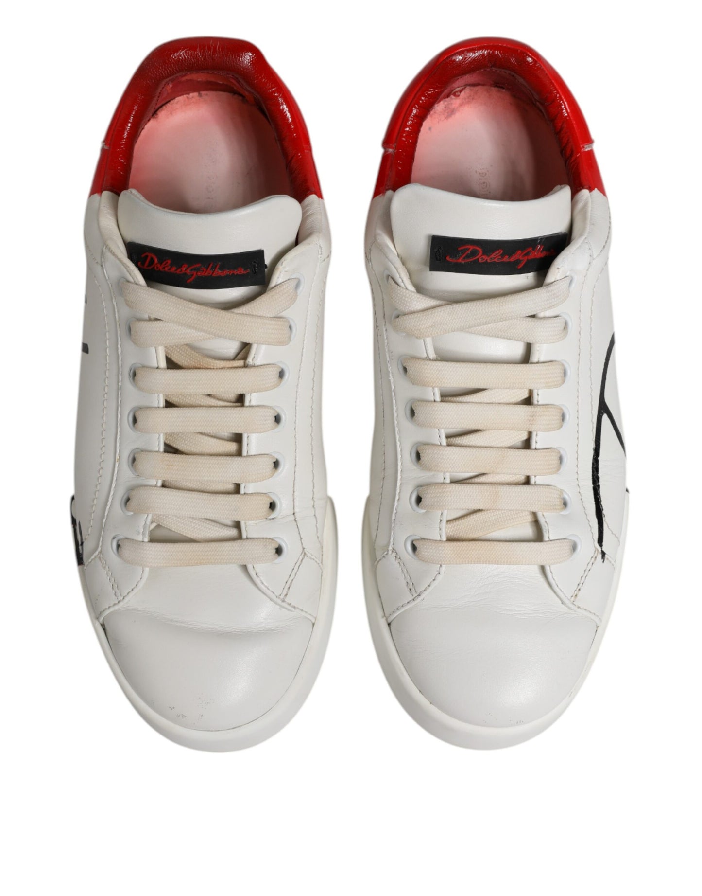 Dolce & Gabbana White Red Leather Logo Low Top Sneakers Shoes