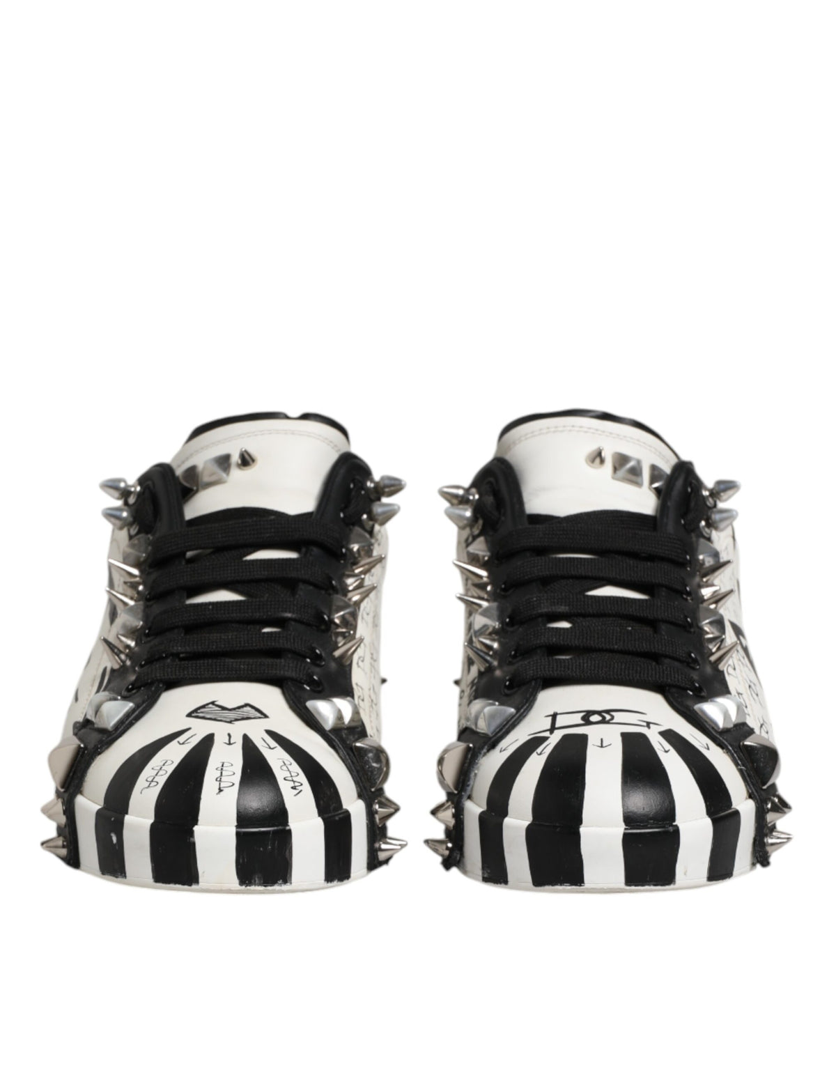 Dolce & Gabbana Black and White Studded Low Top Sneakers